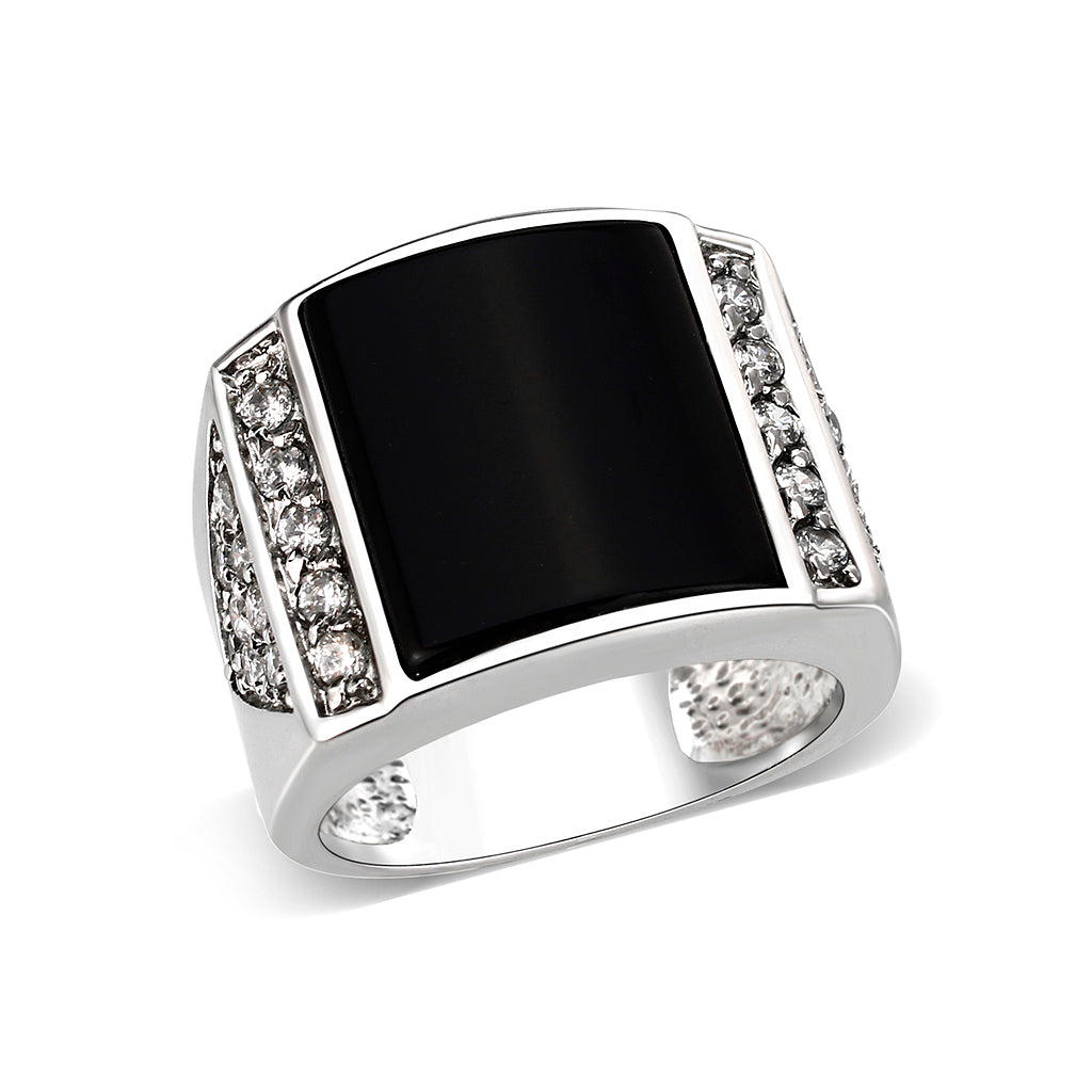 LO5M039-Rhodium Plated  Brass Ring with  Onyx-0