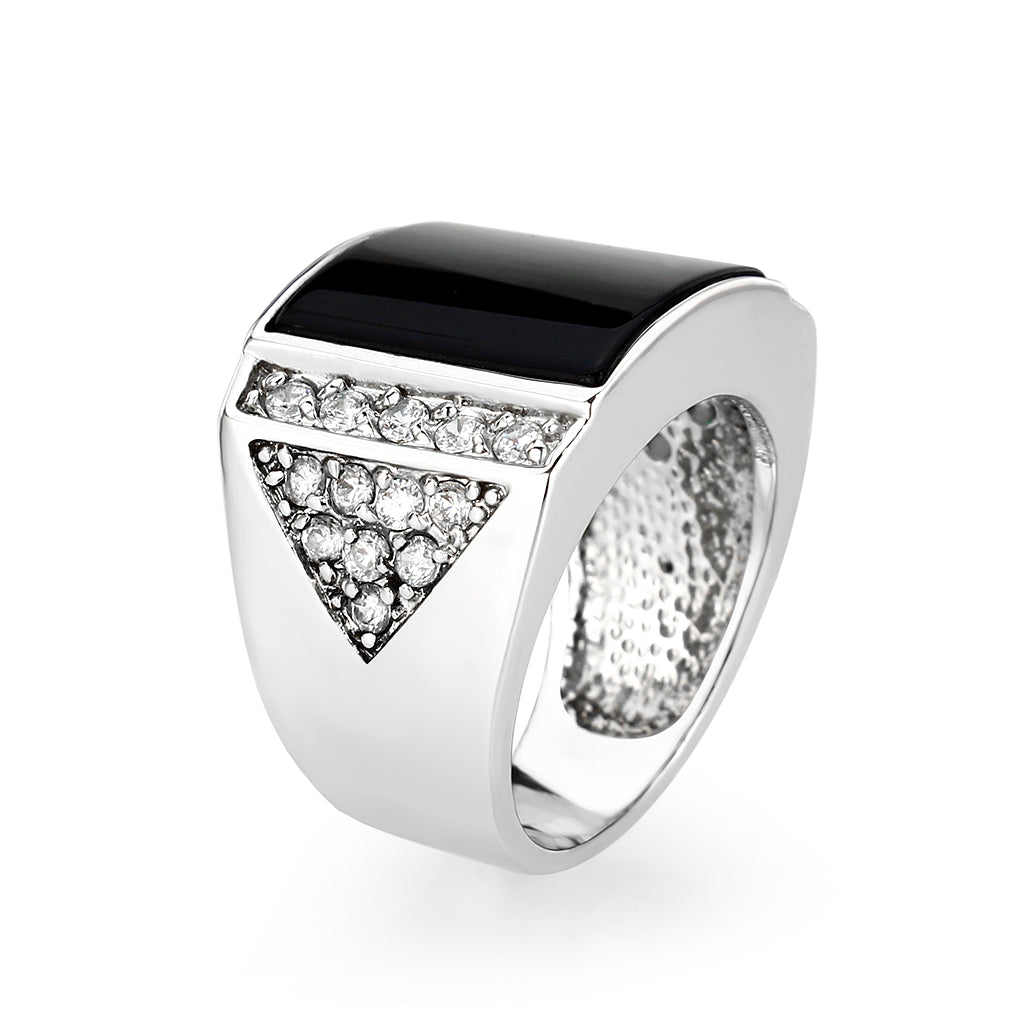 LO5M039-Rhodium Plated  Brass Ring with  Onyx-3