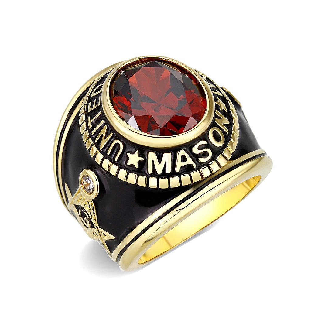 LO5M064 - IP Gold(Ion Plating) Brass Ring with Synthetic Glass In Siam Color-0