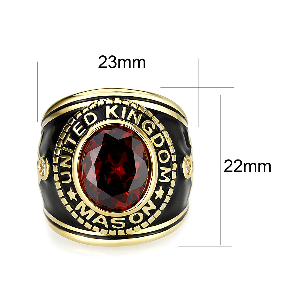 LO5M064 - IP Gold(Ion Plating) Brass Ring with Synthetic Glass In Siam Color-1