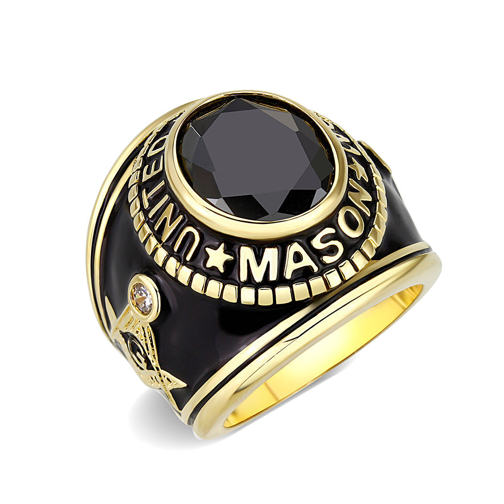 LO5M065 - IP Gold(Ion Plating) Brass Ring with Synthetic Glass With Jet Color-0