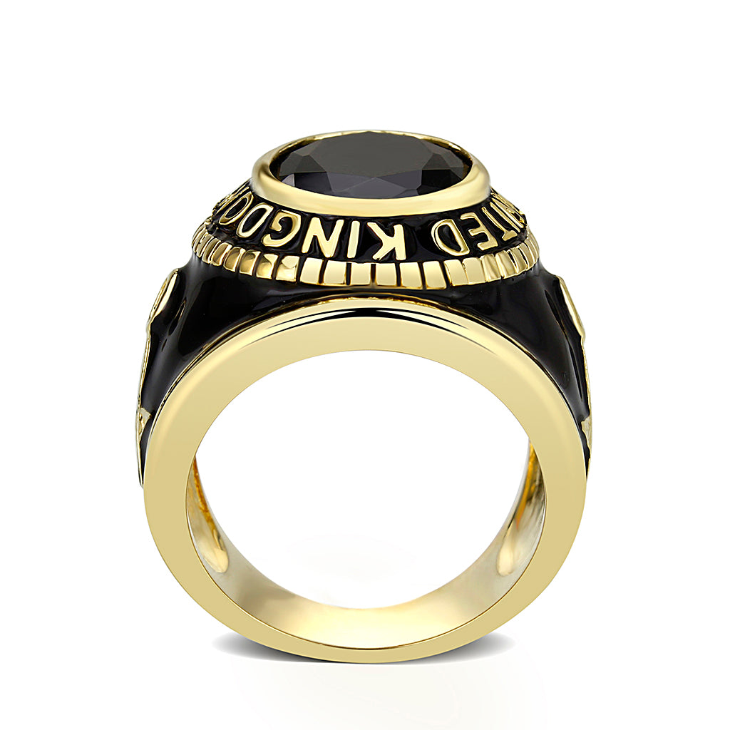 LO5M065 - IP Gold(Ion Plating) Brass Ring with Synthetic Glass With Jet Color-1