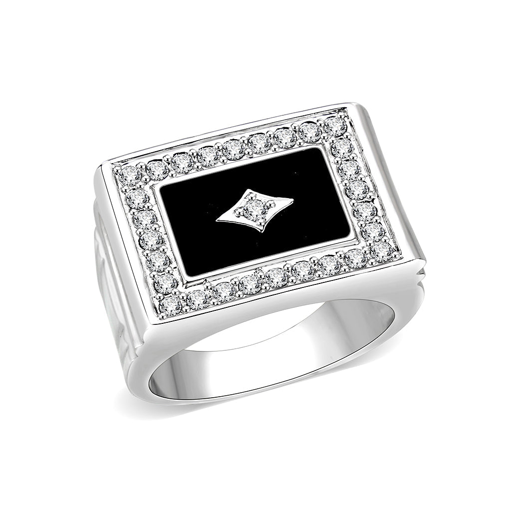 LO5M069 - Rhodium Plated Brass Ring with  Epoxy-0