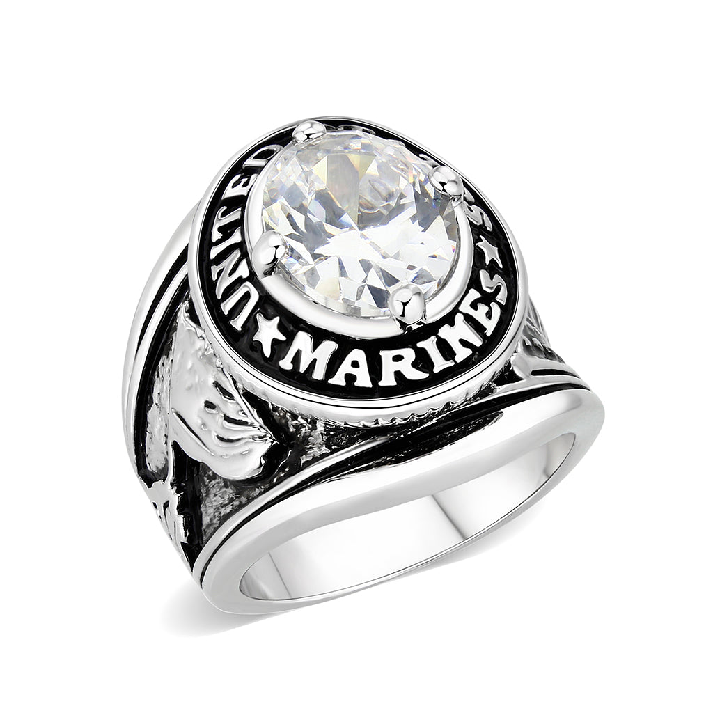 LO5M071 - Rhodium Plated Brass Ring with  CZ Clear-0