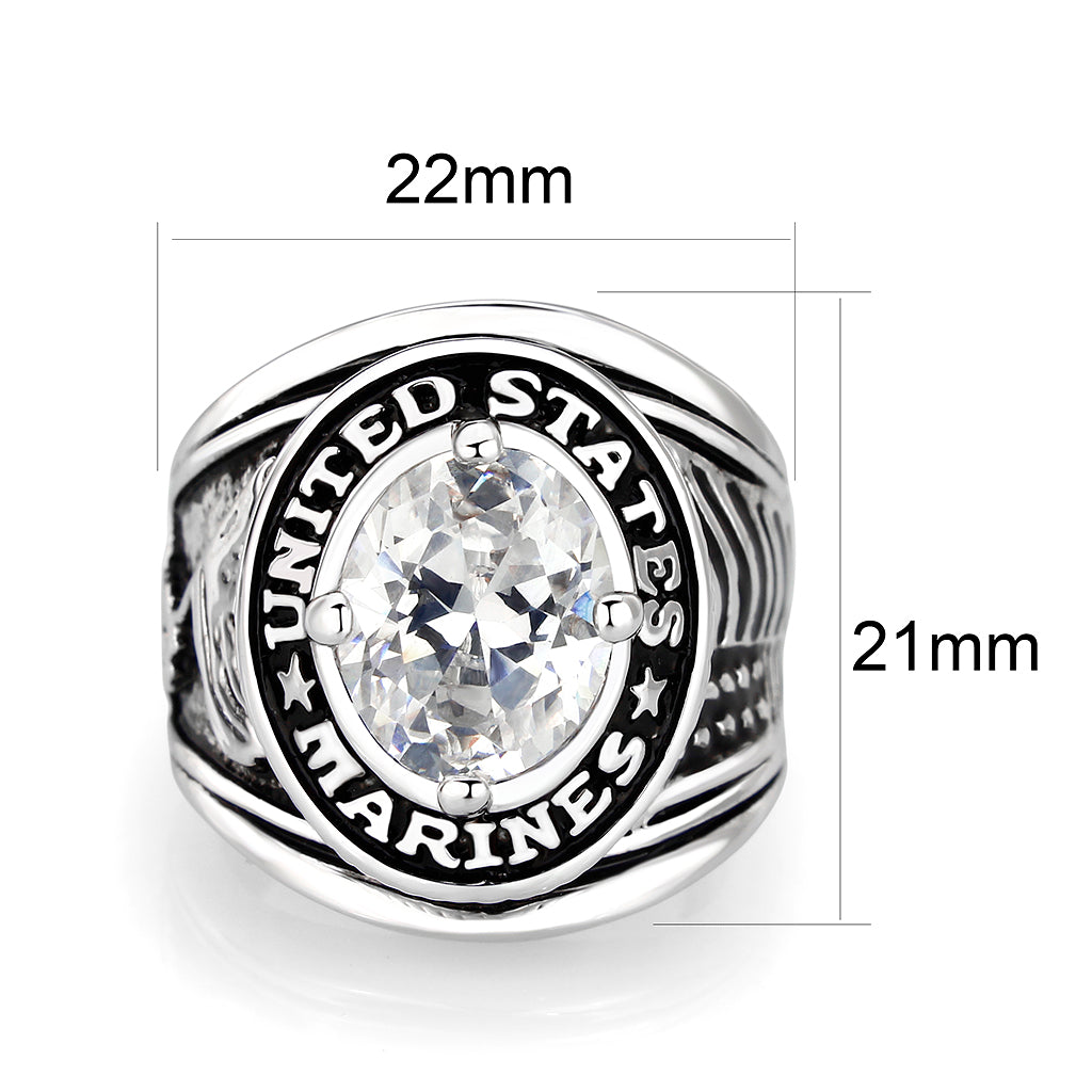LO5M071 - Rhodium Plated Brass Ring with  CZ Clear-1
