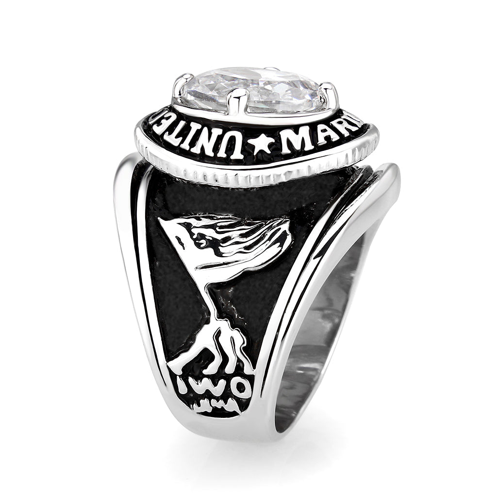 LO5M071 - Rhodium Plated Brass Ring with  CZ Clear-3