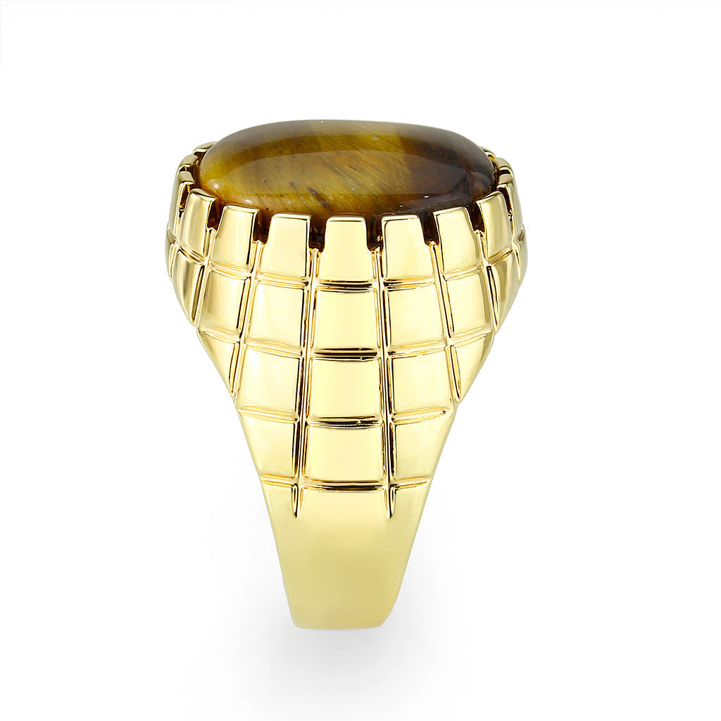 LO5M072 - IP Gold(Ion Plating )Brass Ring with Tiger Eye-3