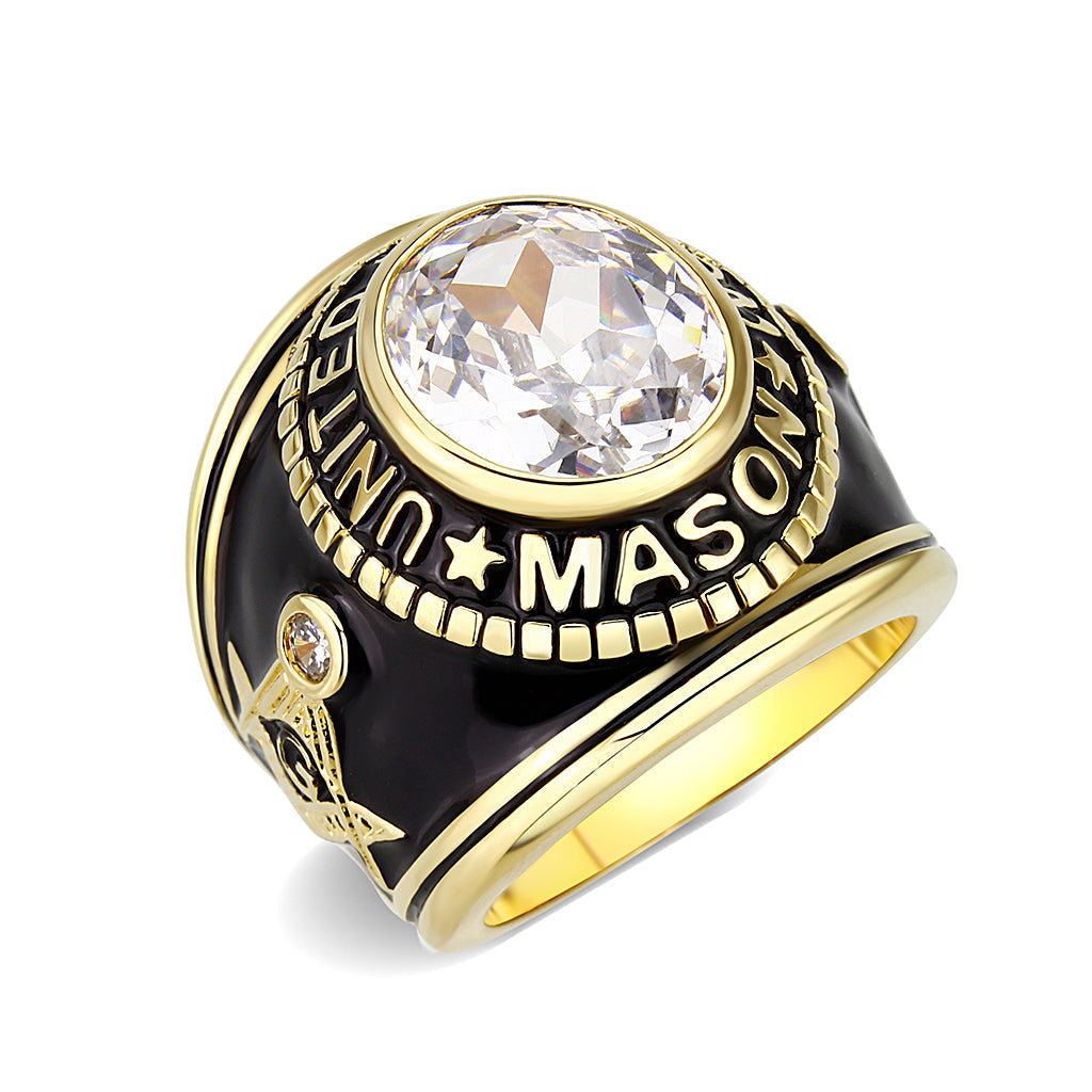 LO5M085 - IP Gold(Ion Plating) Brass Ring with Synthetic Glass In Clear Color-0