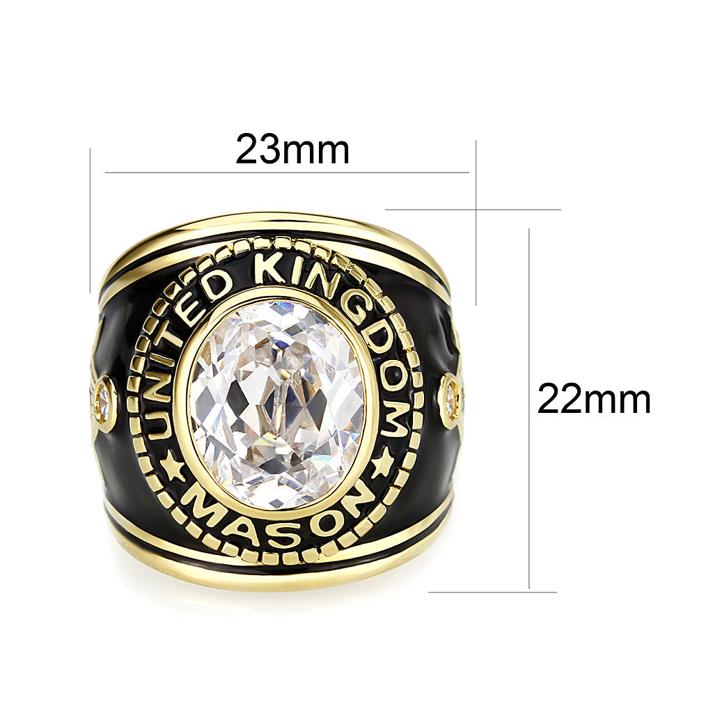 LO5M085 - IP Gold(Ion Plating) Brass Ring with Synthetic Glass In Clear Color-1