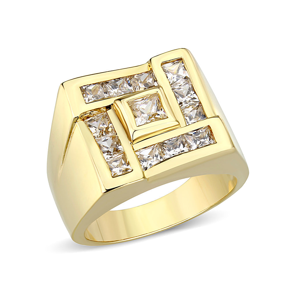 LO5M086 - Ion Gold Plating Brass Ring with AAA Grade CZ  in Clear-0
