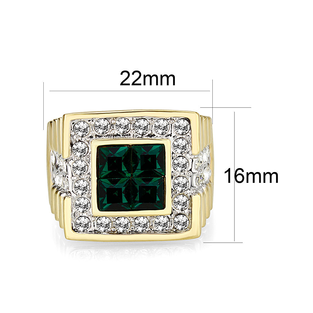 LO5M088 - Ion Gold Plating Brass Ring with Synthetic Glass  in Green-1