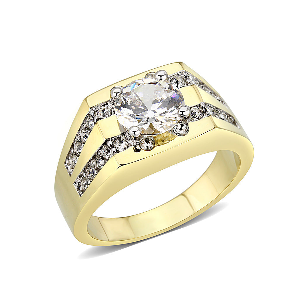 LO5M090 - Ion Gold Plating Brass Ring with AAA Grade CZ  in Clear-0