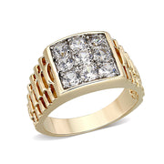 LO5M091 - Ion Gold Plating Brass Ring with AAA Grade CZ  in Clear-0