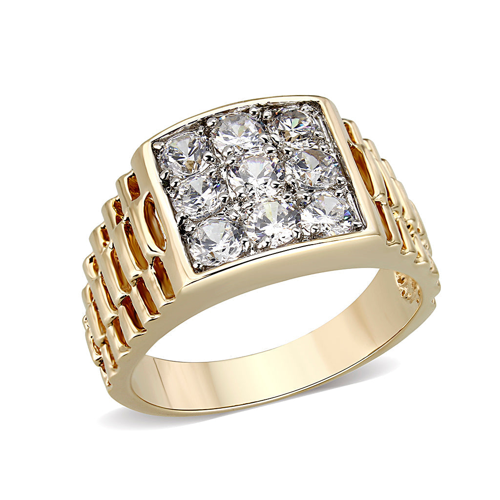 LO5M091 - Ion Gold Plating Brass Ring with AAA Grade CZ  in Clear-0