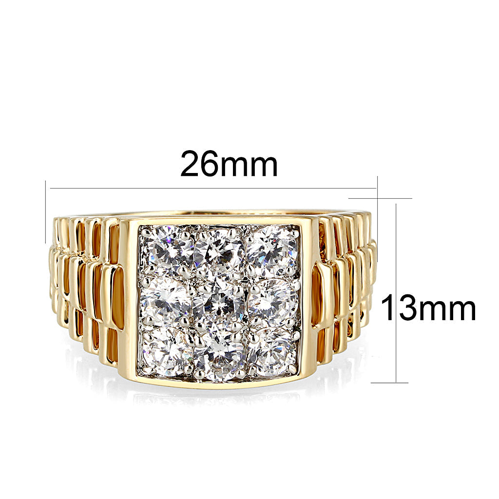 LO5M091 - Ion Gold Plating Brass Ring with AAA Grade CZ  in Clear-1