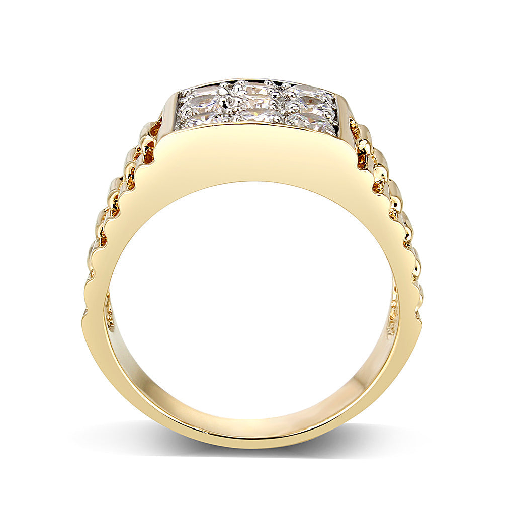 LO5M091 - Ion Gold Plating Brass Ring with AAA Grade CZ  in Clear-2