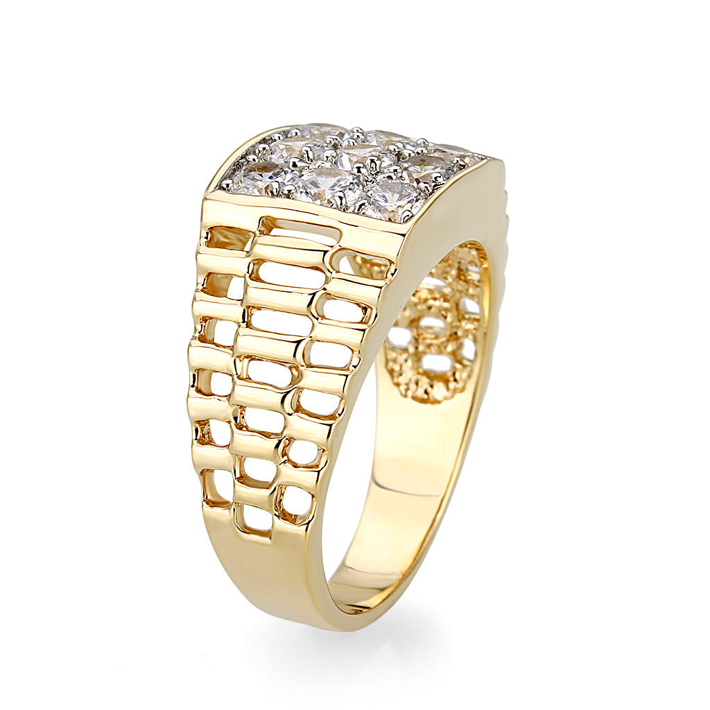 LO5M091 - Ion Gold Plating Brass Ring with AAA Grade CZ  in Clear-3