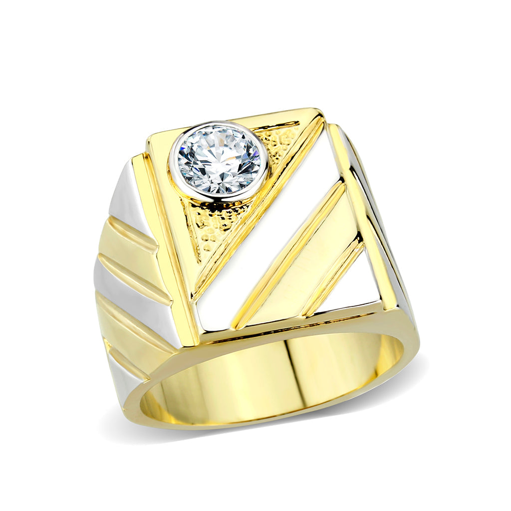 LO5M172-Ion Gold  Plated  Brass Ring with Clear CZ-0