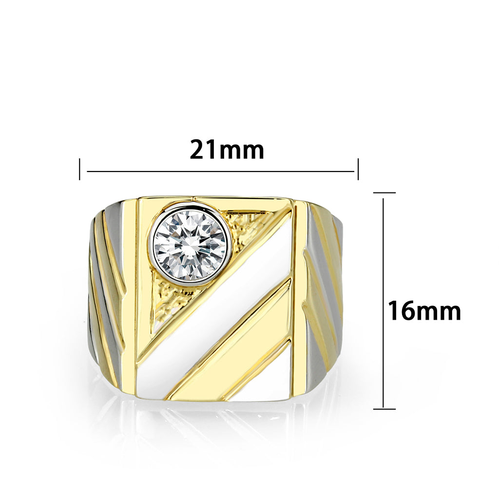 LO5M172-Ion Gold  Plated  Brass Ring with Clear CZ-1
