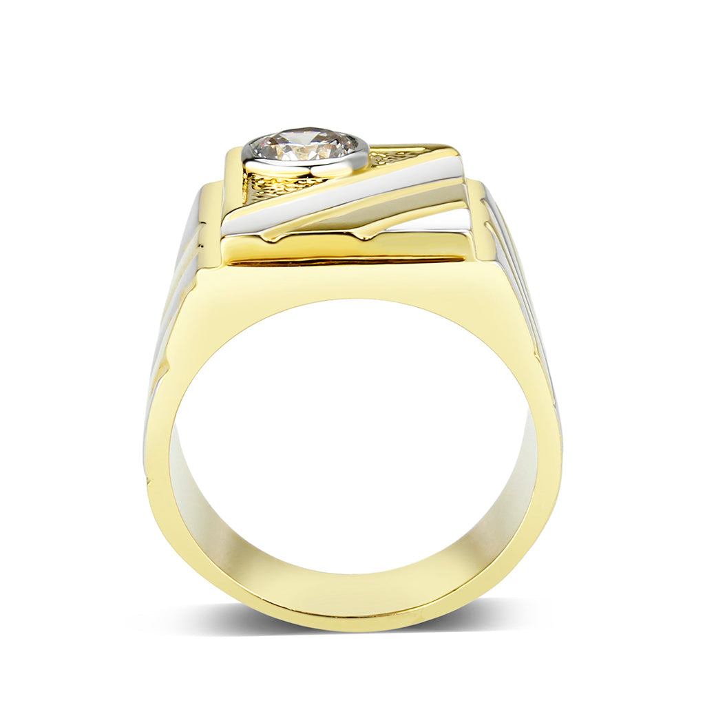 LO5M172-Ion Gold  Plated  Brass Ring with Clear CZ-2