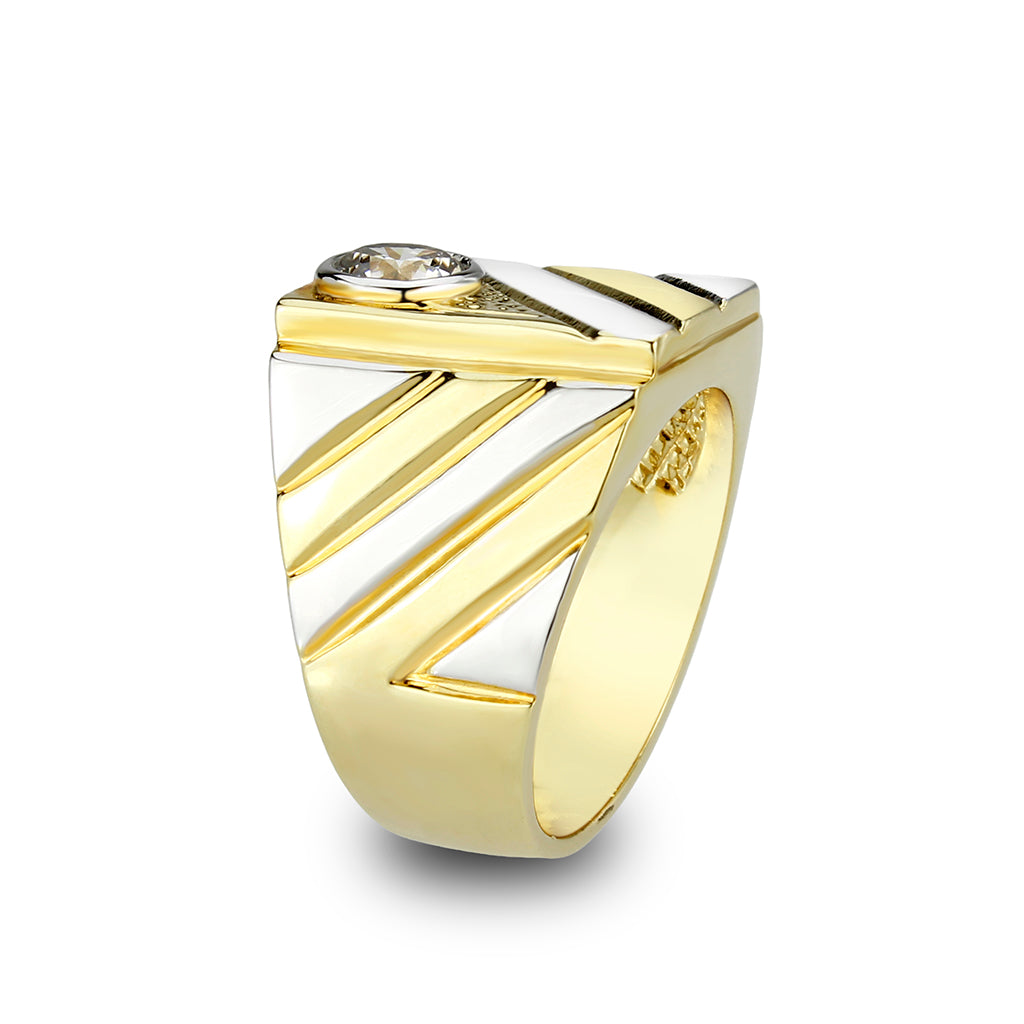 LO5M172-Ion Gold  Plated  Brass Ring with Clear CZ-3