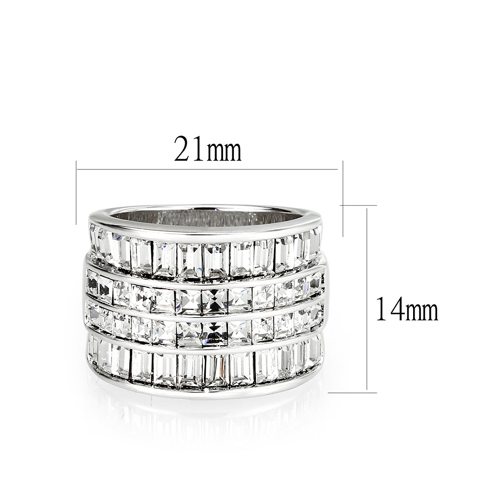 LO5W001 - Rhodium Brass Ring with Top Grade Crystal in Clear-1
