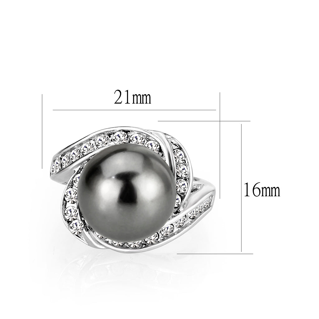 LO5W003 - Rhodium Brass Ring with Pearl In Black-1