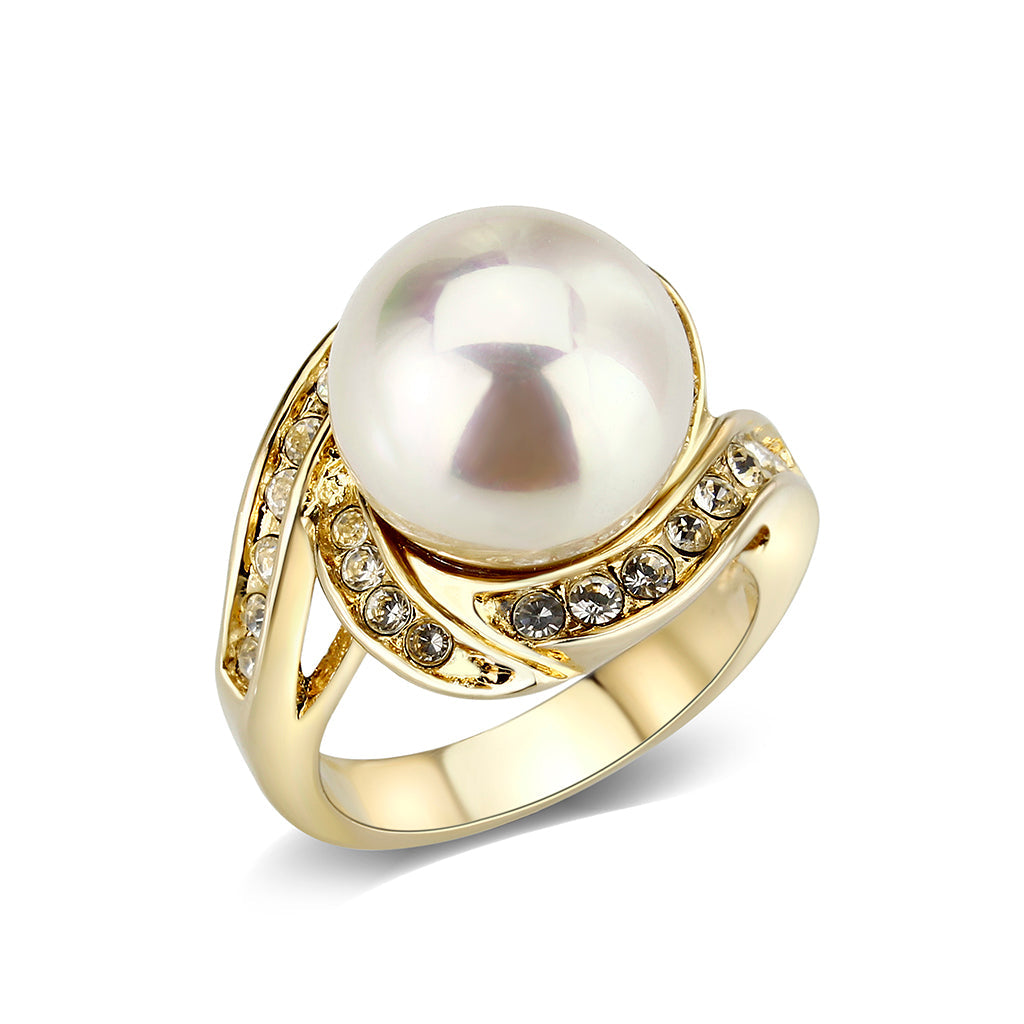 LO5W007- IP Gold Plated Ring with Peral In White-0