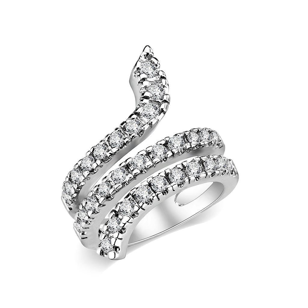 LO5W011- Rhodium Plated Ring with Crystal Glass In Clear-0