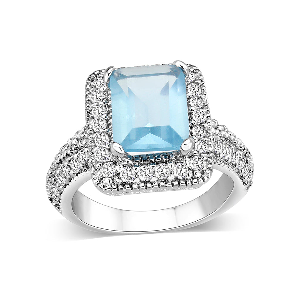 LO5W042- Rhodium Plated Brass Ring with CZ In AQ-0