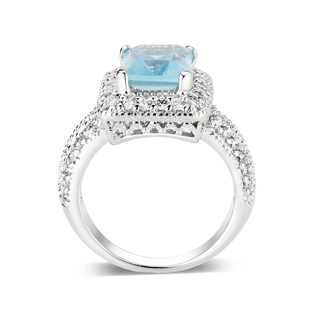 LO5W042- Rhodium Plated Brass Ring with CZ In AQ-2