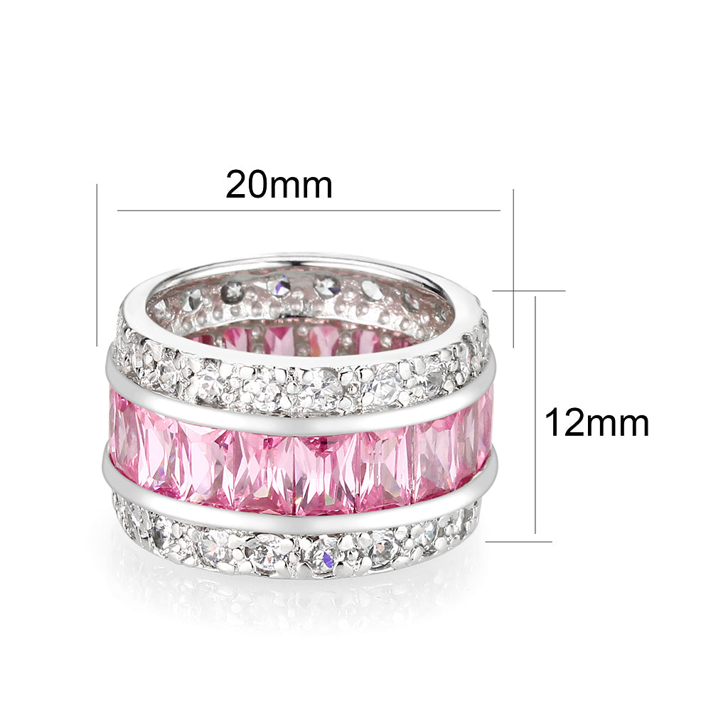 LO5W043- Rhodium Plated Brass Ring with CZ IN Pink-1