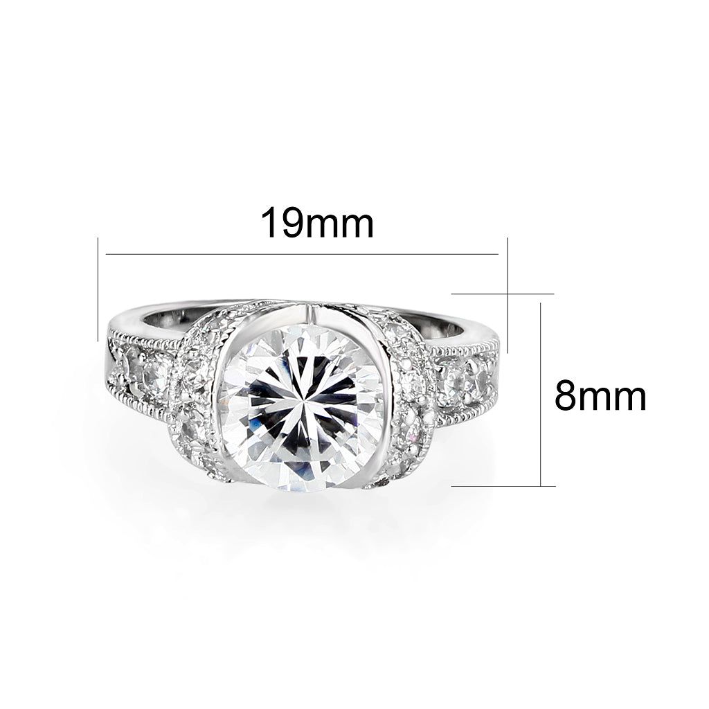 LO5W047- Rhodium Plated Brass Ring with CZ  In Clear-1