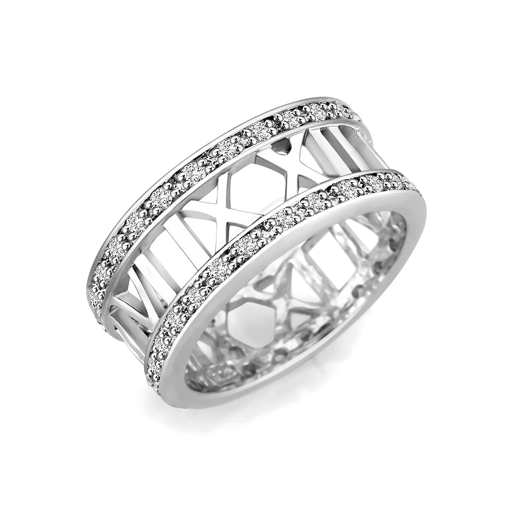 LO5W048- Rhodium Plated Brass Ring with CZ  In Clear-0