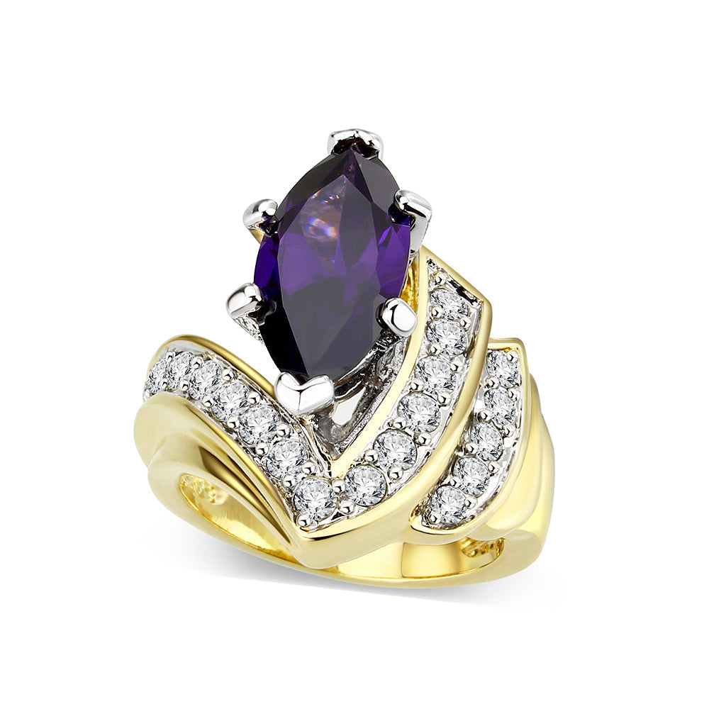LO5W050- IP Gold  Plated Brass Ring with CZ In Amethyst-0