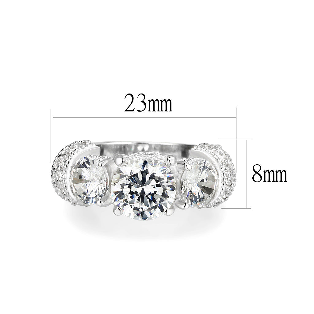 LO5S055- Sterling Silver Ring with CZ In Clear High Polished( NO Plating)-1