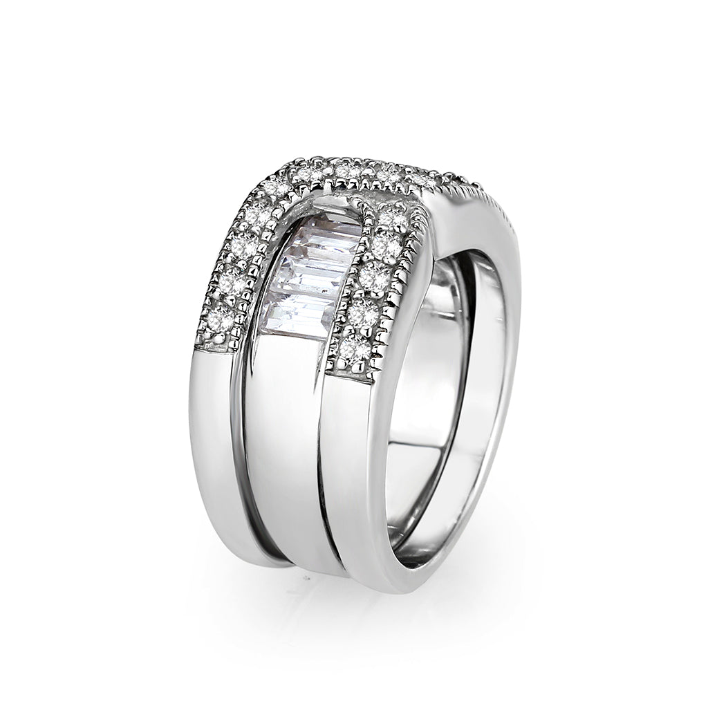 LO5S056- Sterling Silver Ring with CZ In Clear High Polished( NO Plating)-3
