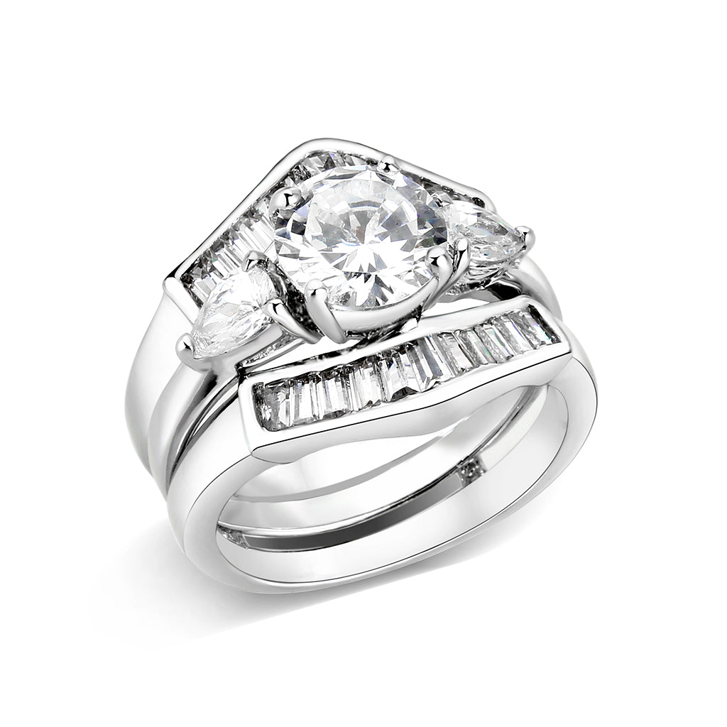LO5W062- Rhodium Plated Brass Ring with CZ In Clear-0