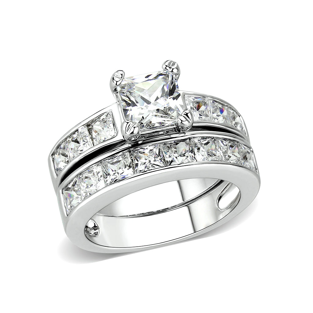 LO5W063- Rhodium Plated Brass Ring with CZ In Clear-0