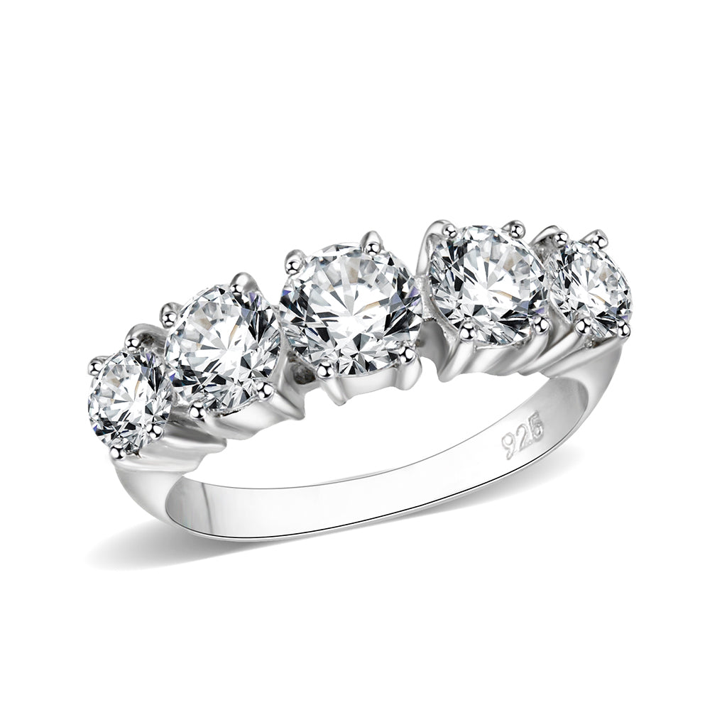 LO5S078- Sterling Silver Ring with CZ In Clear High Polished( NO Plating)-0
