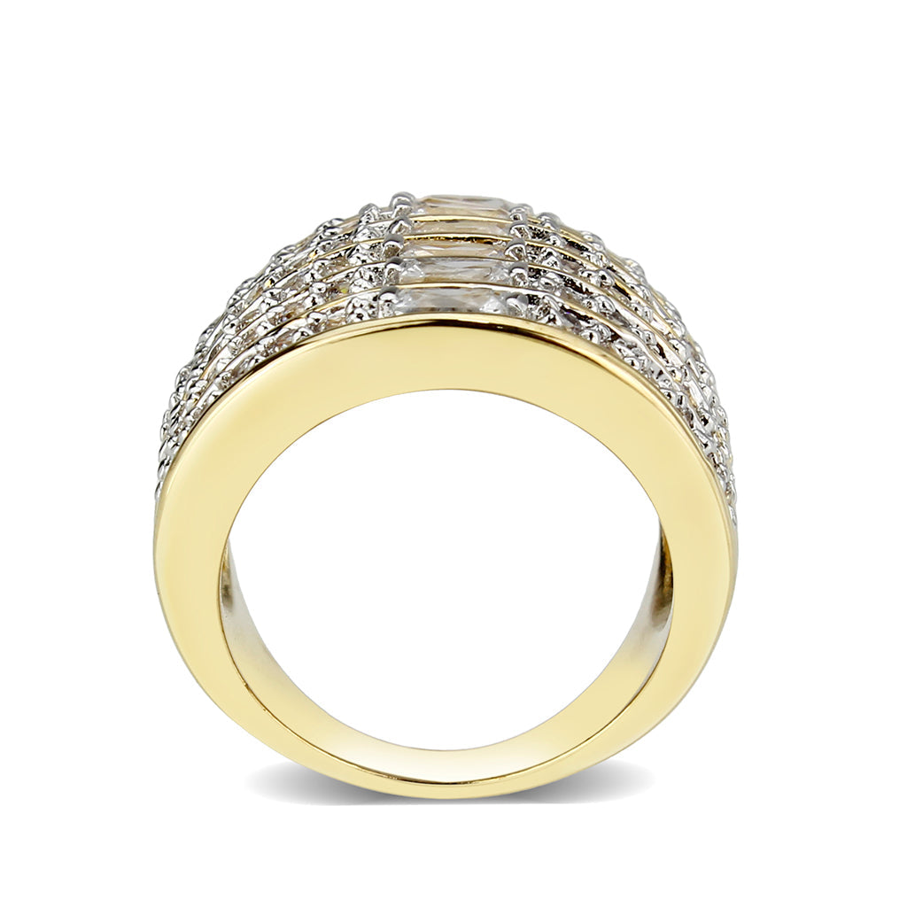 LO5W094- Gold Plated Brass Ring with CZ In Clear-2