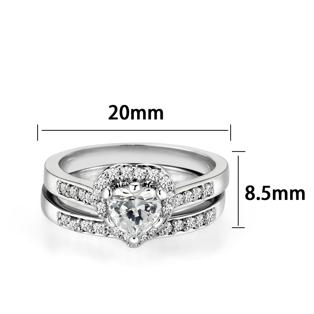 LO5W095- Rhodium  Plated Brass Ring with CZ In Clear-1