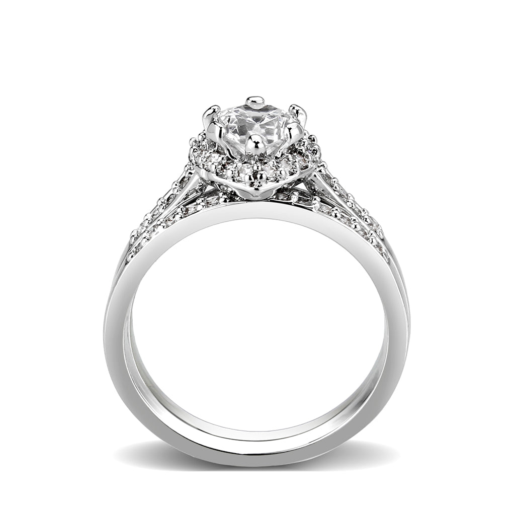 LO5W095- Rhodium  Plated Brass Ring with CZ In Clear-2