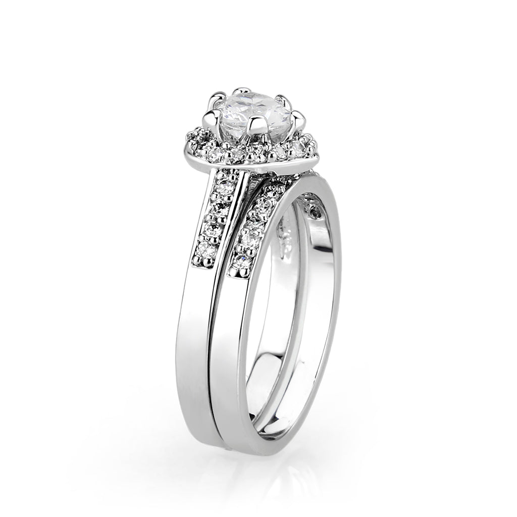 LO5W095- Rhodium  Plated Brass Ring with CZ In Clear-4