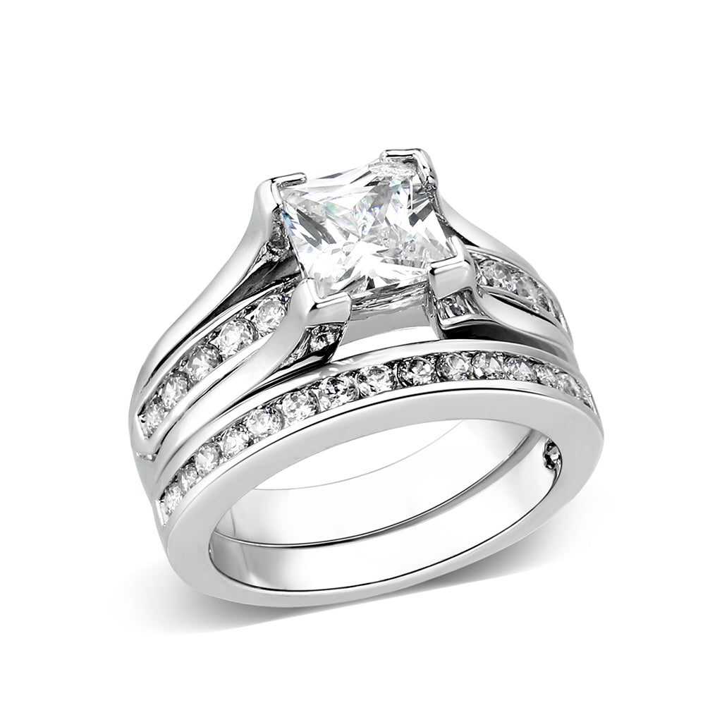LO5W096- Rhodium Plated Brass Ring with CZ In Clear-0