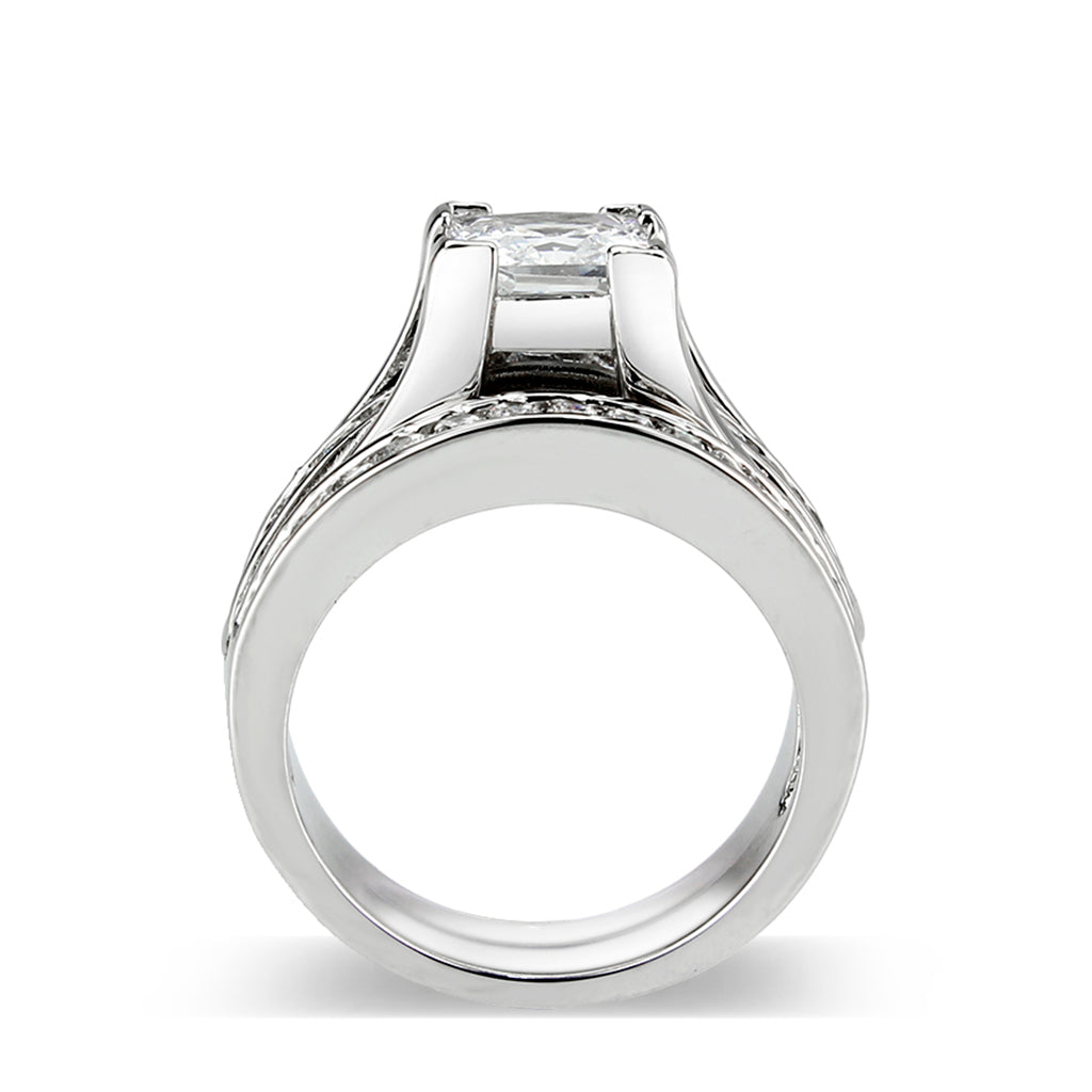LO5W096- Rhodium Plated Brass Ring with CZ In Clear-2