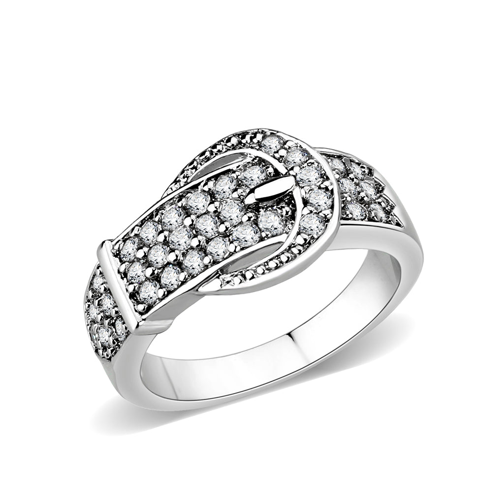 LO5W097-Rhodium Plated Brass Ring with CZ In Clear-0