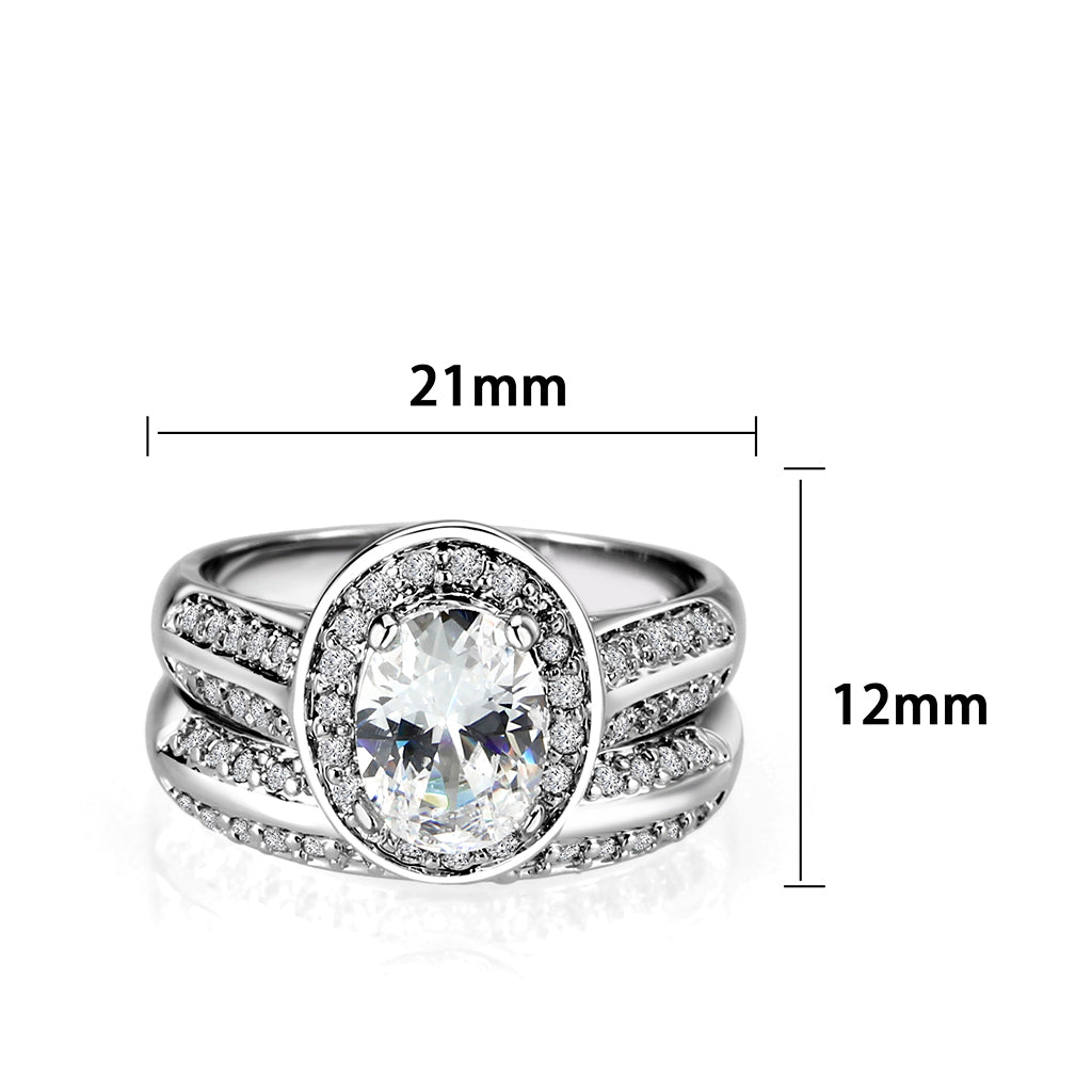 LO5W099- Rhodium Plated Brass Ring with CZ In Clear-1