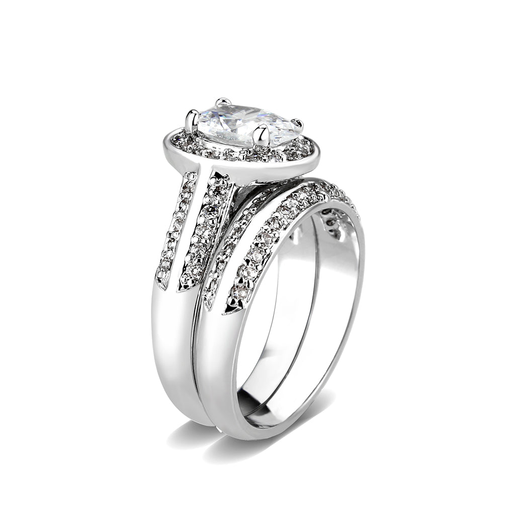 LO5W099- Rhodium Plated Brass Ring with CZ In Clear-4