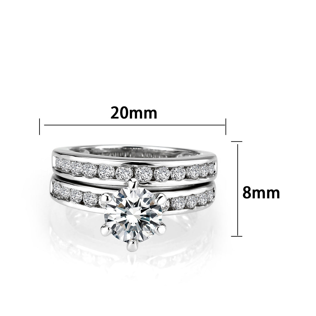 LO5W100- Rhodium Plated Brass Ring with CZ In Clear-1